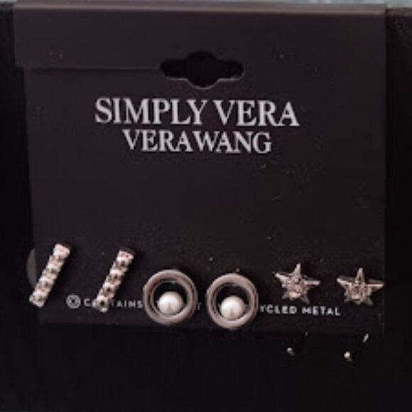 VERA WANG 3pc SET Rocker Chic Gunmetal Circle/Stick/Star Front Hoop Earrings~NEW - Picture 2 of 3